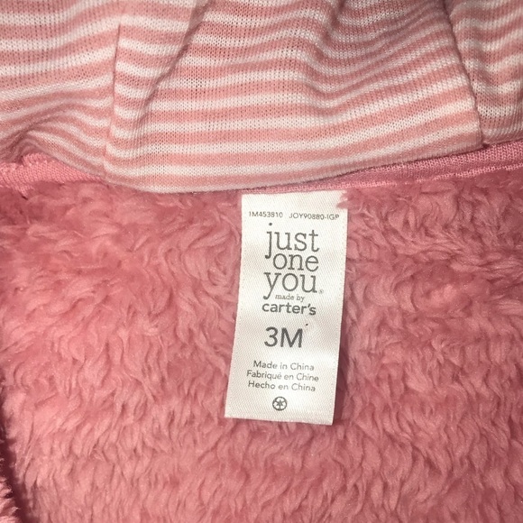 CARTER'S Just One You Baby Girls Fox SherpaPram footies Bodysuit with hood Sz 3M - Picture 7 of 9